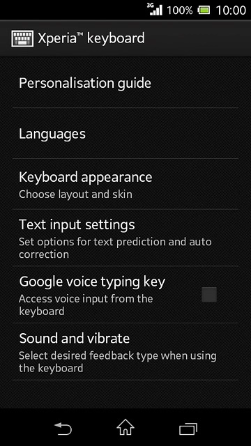 Press Text input settings.