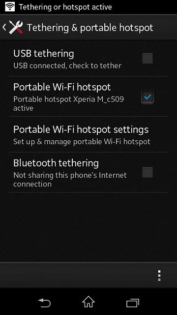 Press Portable Wi-Fi hotspot until the function is turned on.
