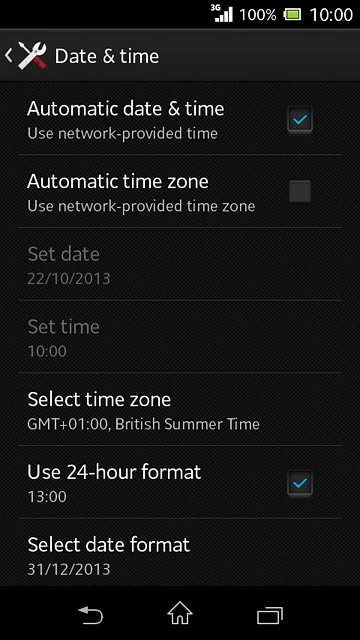 Press Automatic date & time until the function is turned on.