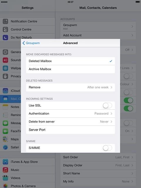 Press the name of the email account you've just set up.