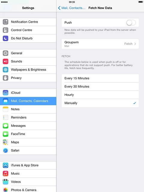 To select settings for a specific email account:Press the required email account.