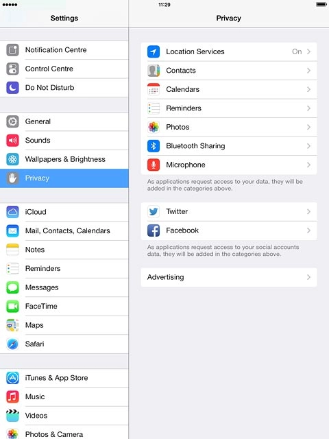 Press Location Services.