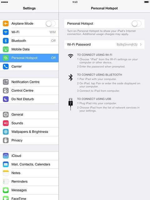 Press Personal Hotspot.