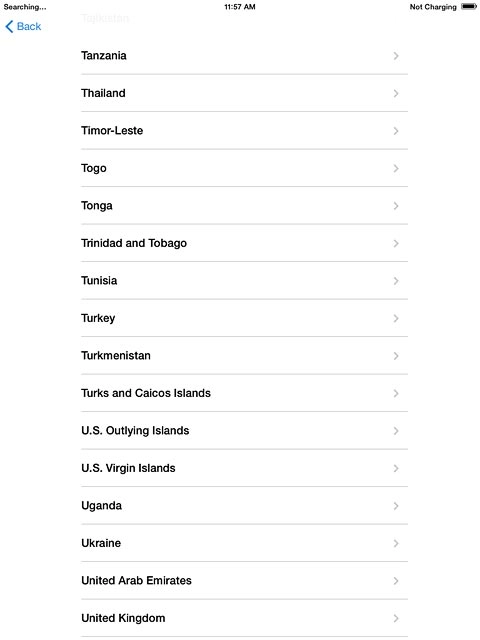 Press the required conuntry or area.