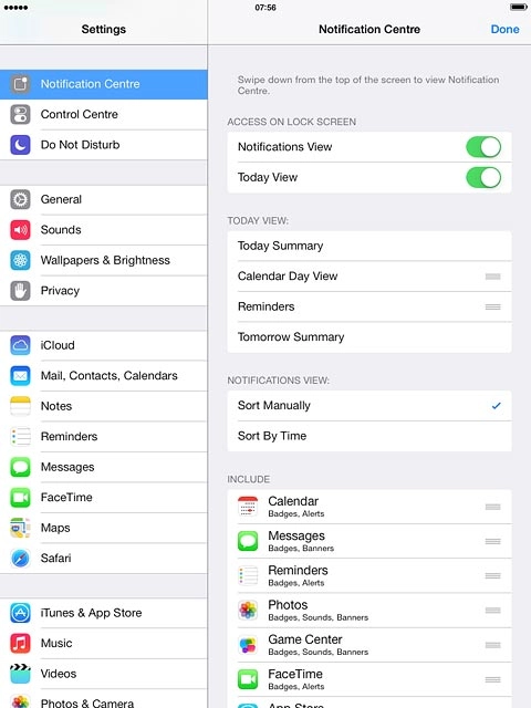 Drag the menu item to the required position and press Done.