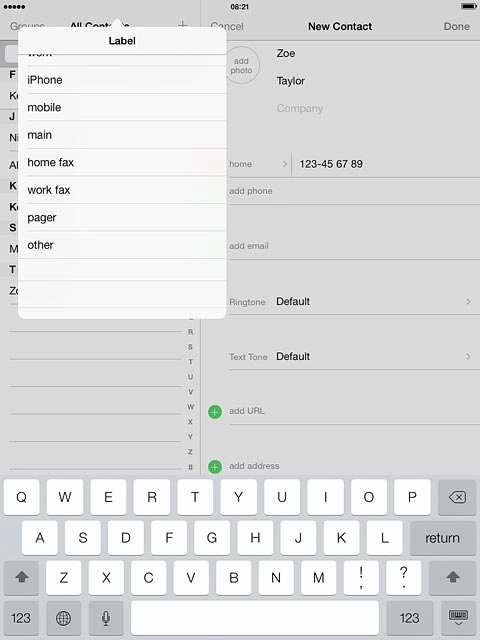 Key in the required text and press return.