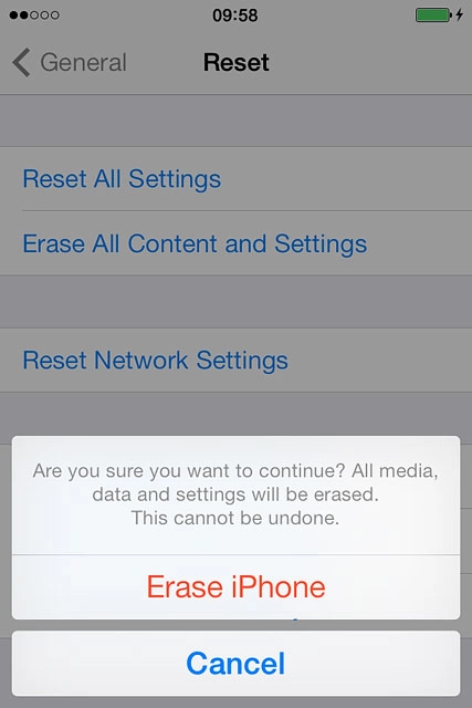 Press Erase iPhone to confirm.