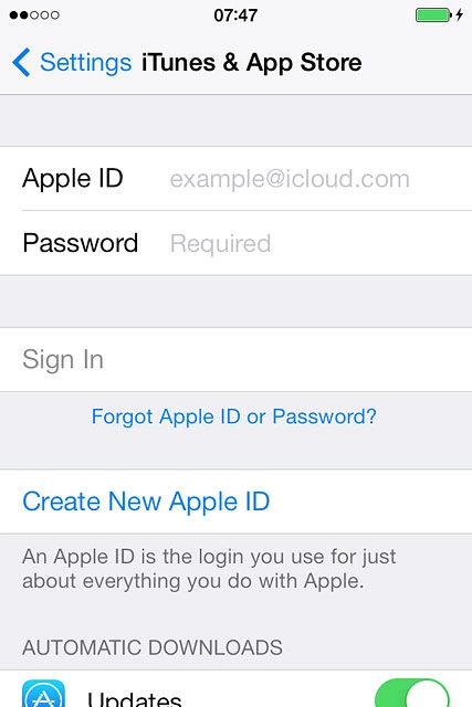 Press Apple ID and key in the username for your Apple ID.