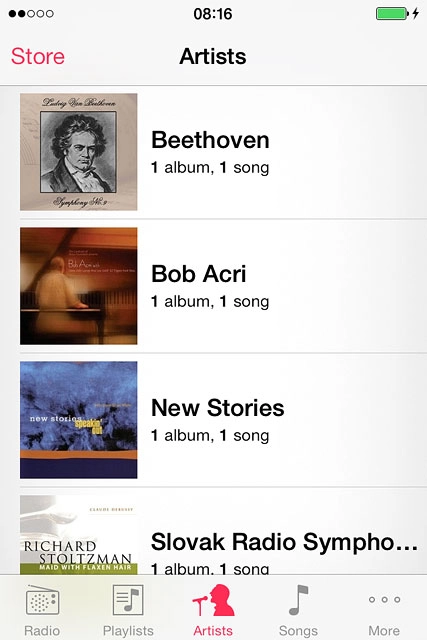 Press the required category at the bottom of the display.Go to the required audio file or playlist.
