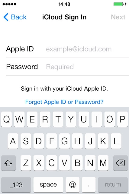 Press Apple ID and key in the username for your Apple ID.