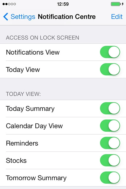 Press the indicator next to the required menu item to turn the function on or off.
