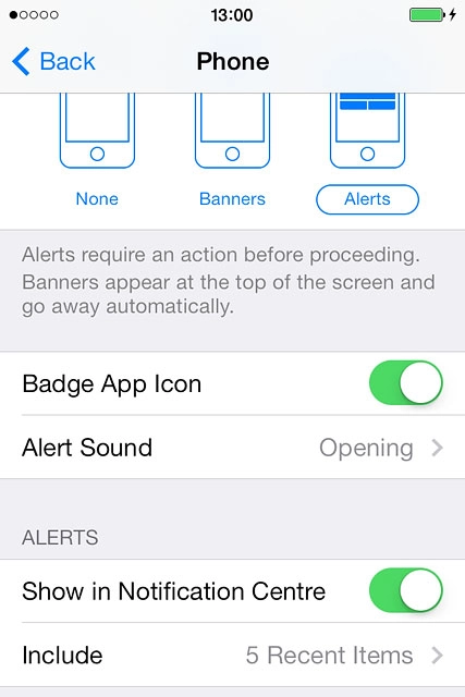 To turn display of the selected notification on or off:Press the indicator next to 