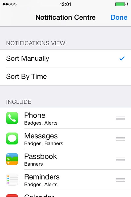 Press and hold the organise icon next to the required menu item.
