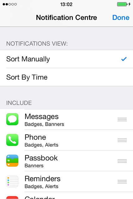 Drag the menu item to the required position and press Done.