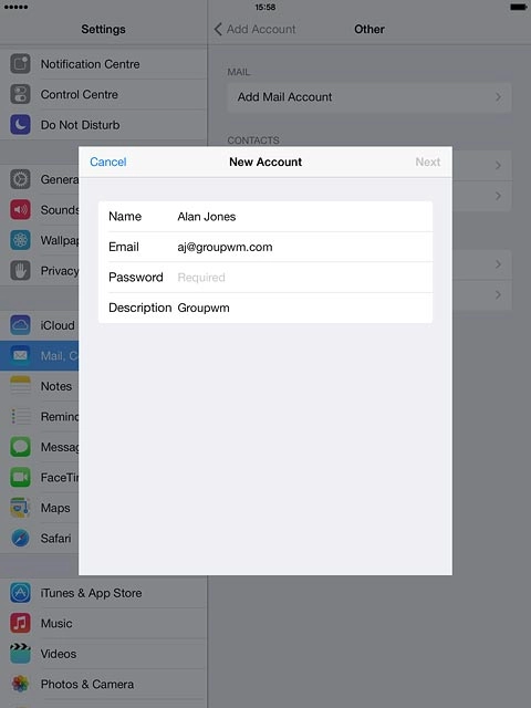 Press Password and key in the password for your email account.