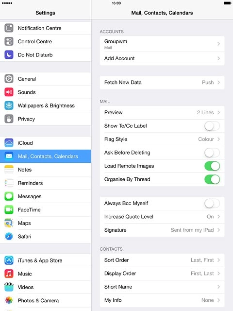Press the name of the email account you've just set up.