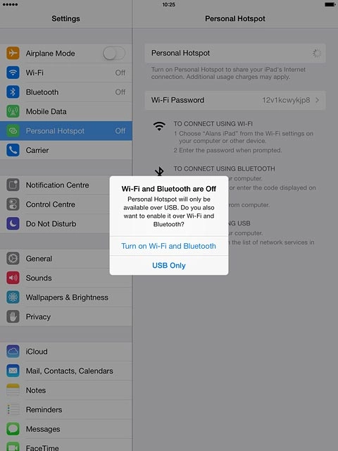If this is the first time you use the function:Press Turn on Wi-Fi and Bluetooth.