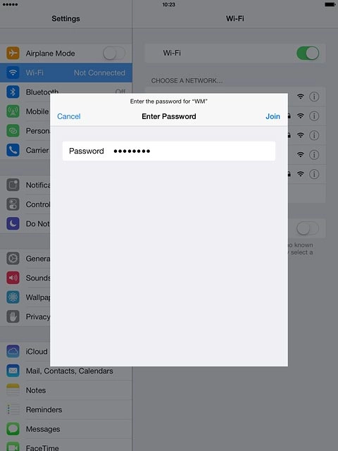 Follow the instructions on the display to key in security settings, if required, and press Join.