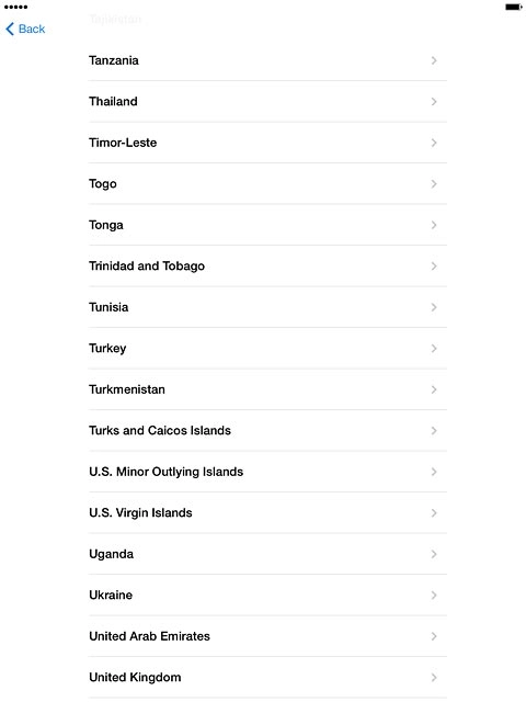 Press the required conuntry or area.
