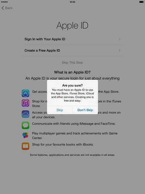 Press Skip.Follow the instructions on the display to activate your tablet.