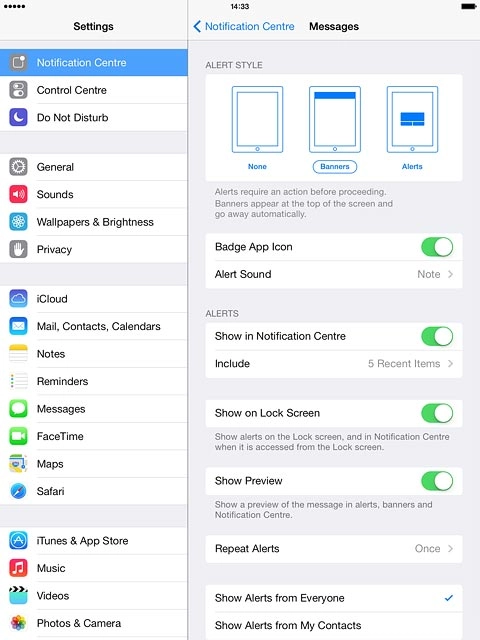 To turn display of the selected notification on or off:Press the indicator next to 