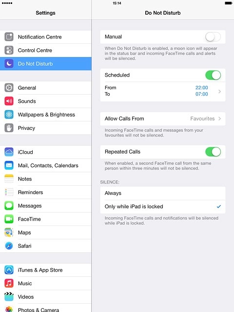To set your tablet to silent mode for specified periods:Press the indicator next to 