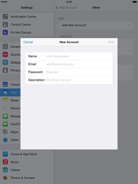 Press Name and key in the name you want to use as sender name in your email messages.