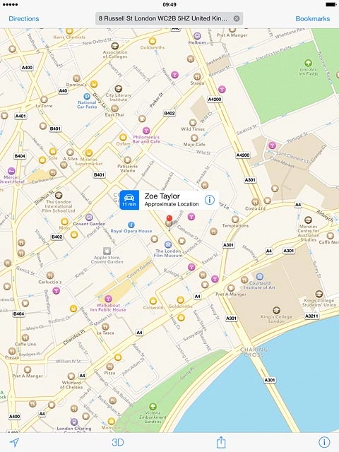 the selected destination is displayed as a point on the map.