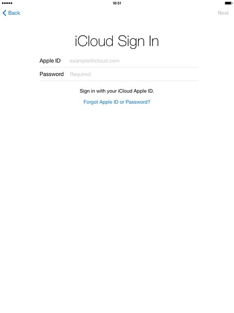 Press Apple ID and key in the username for your Apple ID.