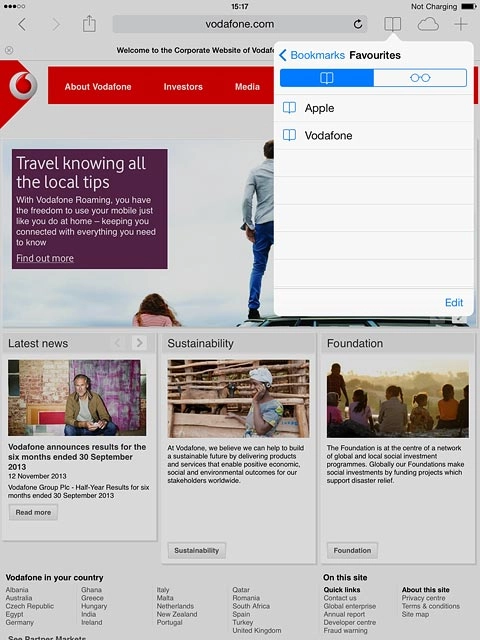 Press the required bookmark.