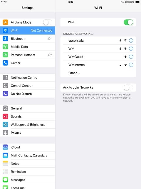 A list of Wi-Fi networks within range is displayed.Press the required Wi-Fi network.