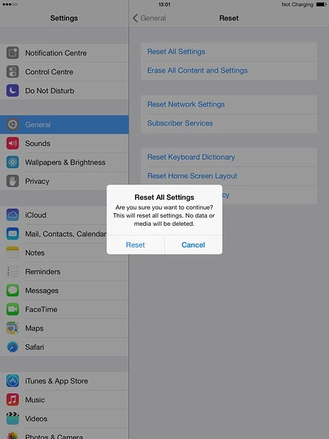 Press Reset to confirm.Your tablet is restarted.