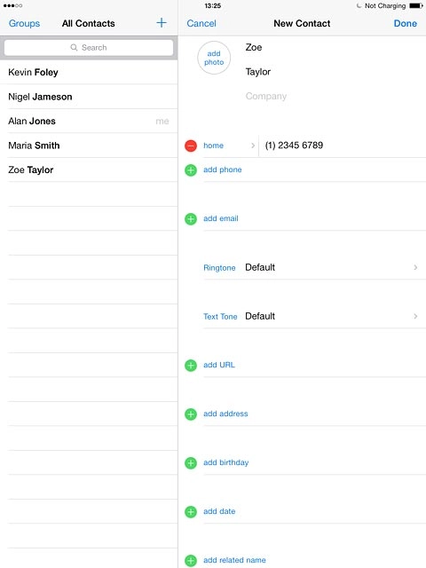 Press the field next to the phone number.
