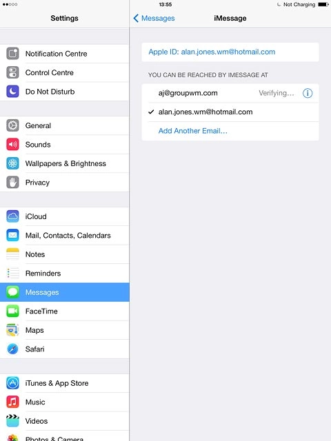 Press Messages to go back to the settings.