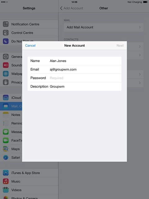 Press Password and key in the password for your email account at your email provider.