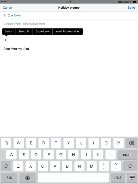 Press and hold anywhere on the text input field.Press Insert Photo or Video.