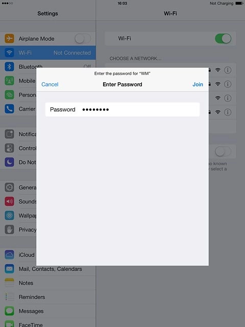 Follow the instructions on the display to key in security settings, if required, and press Join.