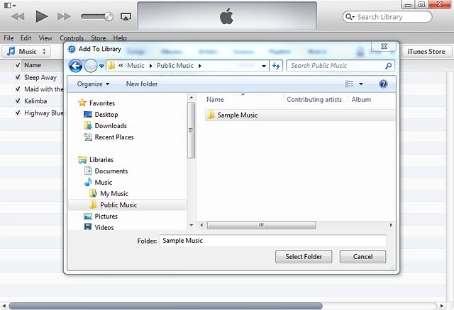 Click Select Folder.Depending on your settings in iTunes, the transfer may start automatically.