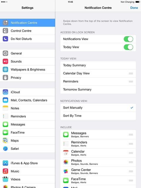 Press and hold the organise icon next to the required menu item.