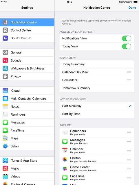 Drag the menu item to the required position and press Done.