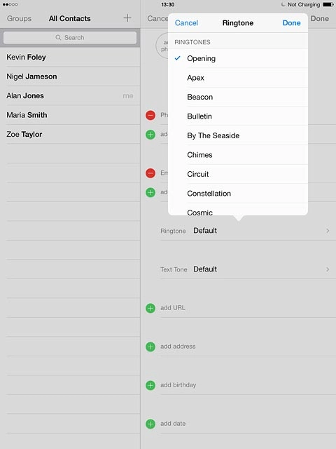 Once you've found a ring tone you like, press Done.