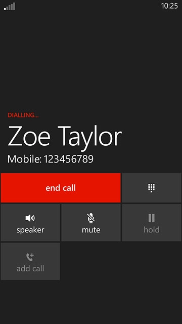 Press end call to end the call and return to the home screen.