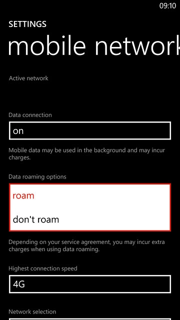 Press roam or don't roam.