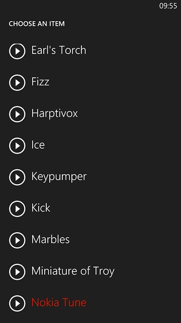 Press the play icon next to the required ring tones to listen to them.