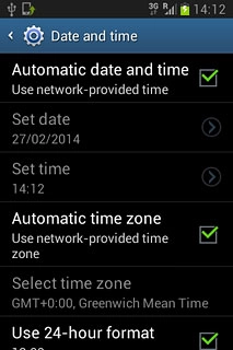Press Automatic date and time until the function is turned on.