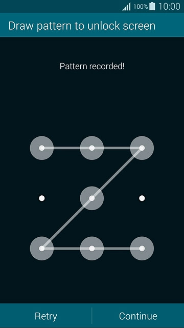 Press Continue.Repeat the selected phone lock code to confirm.