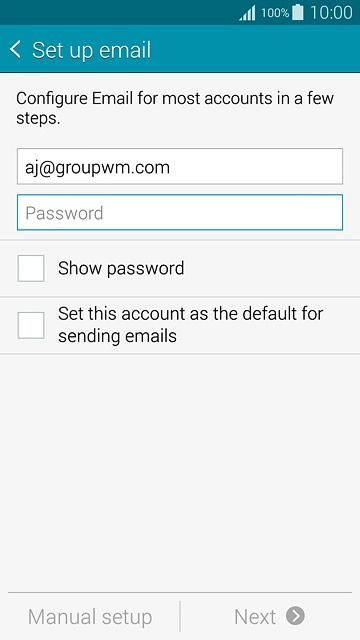 Press Password and key in the password for your email account.