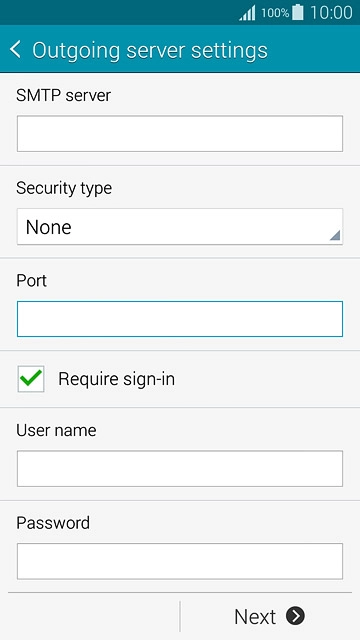 Press Require sign-in to turn the function on or off.Please note that if you're using Vodafone's outgoing server, turn off SMTP authentication and leave the username and password fields empty.