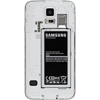 Place the battery in your phone, top first, matching the battery contacts with the phone contacts and press the battery into place.