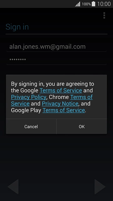 Press OK.Follow the instructions on the display to select settings for your Google account.